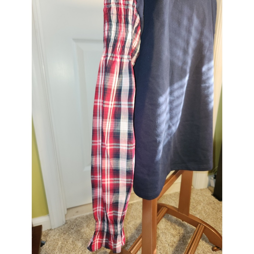 Tommy Hilfiger Women's Navy Sweatshirt With Plaid Sleeves  Size Xl - Picture 5 of 6